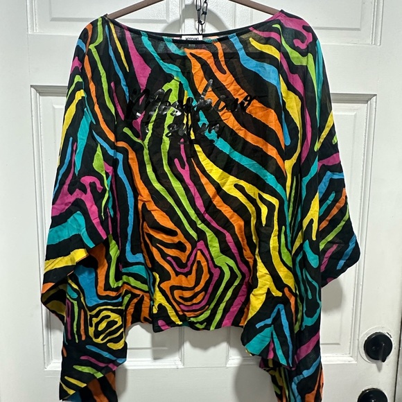 Moschino Swim Neon Zebra Print Sheer Poncho Cover Up - Picture 2 of 6